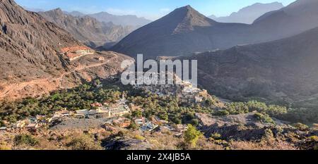 Das schöne Oasendorf bald Sayt (Balad Sayt), die westlichen Hajar Berge, Ash Sharaf, Oman Stockfoto