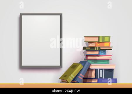 Stapel bunter Bücher in der Nähe der weißen Wand Stock Vektor