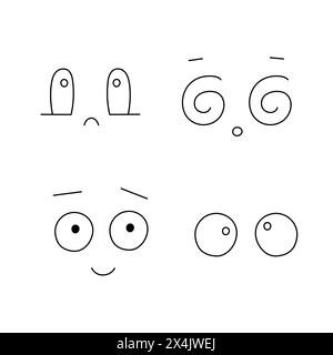 Nette Gesichter setzen Augen, Nase, Brauen Ausdruck einfache Doodle Hand gezeichnete Linie Vektor Illustration, Anime Manga Symbol, einfache lineare Icon, Kawaii Tier Mündung Stock Vektor