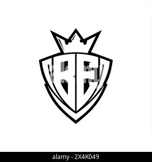 BE BOLD Letter Logo mit scharfer dreieckiger Schildform mit Krone innen weißer Umrandung auf weißem Hintergrund Stockfoto