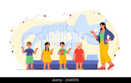 Frau mit Kindern im Museumsvektor Stock Vektor