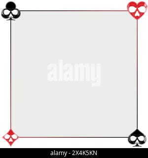 Vektordesign des Bilderrahmens mit Poker-Symbolen, Poker-Symbolen von Herz, Diamant, Klee und Ass Stock Vektor