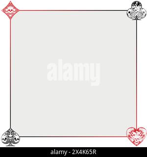 Vektordesign des Bilderrahmens mit Poker-Symbolen, Poker-Symbolen von Herz, Diamant, Klee und Ass Stock Vektor