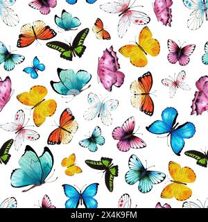 Schmetterling, nahtloses Muster, Aquarell, Dekoration, Illustration, Digitalpapier, Tapete, Geschenkpapier, Hintergrund, Schmetterlinge Stockfoto