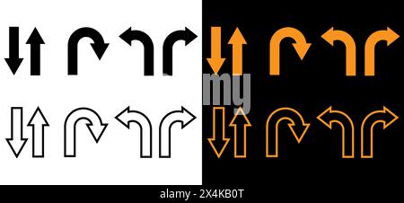 Pfeilsymbol nach links und rechts, nur in eine Richtung, Symbol für U-Abbiegezeichen. Stock Vektor