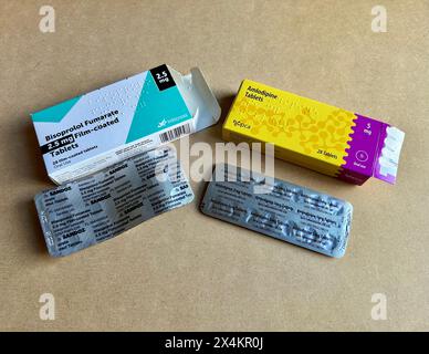 Bisoprololfumarat und Amlodipin Tabletten zur Behandlung von Hypertonie (Bluthochdruck) Stockfoto