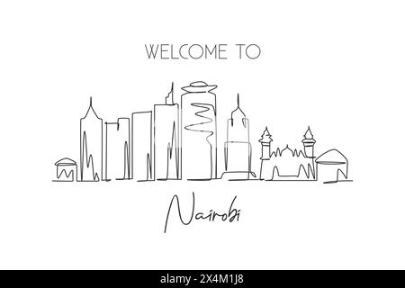 Einzelne durchgehende Linienzeichnung der Skyline von Nairobi, Kenia. Berühmter Stadtschaber und Landschaftshaus Wandkunst Posterdruck. World Travel Containment Stock Vektor