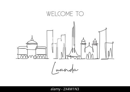Eine durchgehende Linienzeichnung der Skyline von Luanda, Angola. Wunderschönes Wahrzeichen. Weltlandschaftstourismus und Reiseurlaub. Bearbeitbare, stylische Strichs Stock Vektor