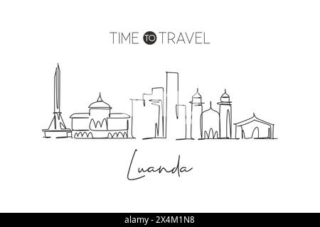 Einzelne durchgehende Linienzeichnung der Skyline von Luanda, Angola. Berühmter Stadtschaber und Landhausdekoration Poster Kunstdruck. World Travel Containment Stock Vektor