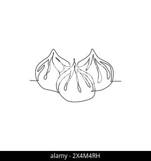 Einzelne durchgehende Linienzeichnung mit stilisiertem Logo für chinesische Knödel. Asiatisches Mantou-Restaurant-Grafikkonzept. Moderne einzeilige Zeichnung Design Vektor il Stock Vektor