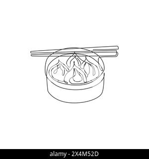 Eine durchgehende Linienzeichnung mit dem Logo des Restaurants mit frischem, leckerem chinesischem Knödel. Konzept für die Vorlage des Logos für asiatische Cafés. Modernes Einzelzimmer Stock Vektor