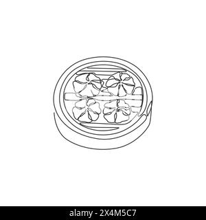Eine einzelne Linie Zeichnung der frischen chinesischen Knödel Logo Grafik Vektor Illustration. Asiatisches Mantou-Essen, Café-Menü und Restaurant-Badge-Konzept. Modern c Stock Vektor