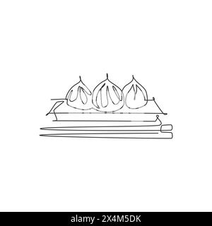 Eine durchgehende Linie, die das Logo des Restaurants mit frischen, köstlichen chinesischen Knödeln trägt. Asiatisches Dim Sum Food Cafe Shop Logotype Template Konzept. Moderne Si Stock Vektor