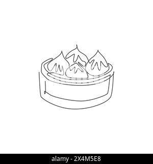 Eine einzelne Linie Zeichnung der frischen chinesischen Knödel Logo Grafik Vektor Illustration. Asiatische Küche, Café-Menü und Restaurant-Badge-Konzept. Moderner Continuo Stock Vektor