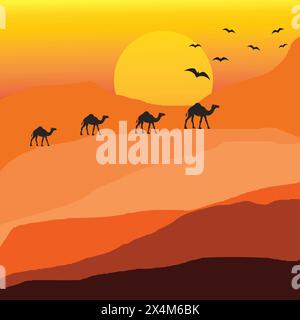 Hintergrund der Kamelkarawane durch die Wüste Stock Vektor