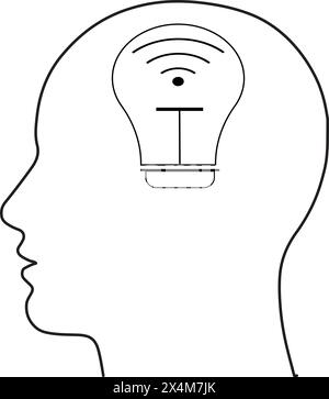 Ideensymbol in der menschlichen Kopf-Vektor-Illustration. wlan-Lampe im menschlichen Kopf Stock Vektor