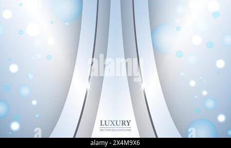 Blauer und grauer, pastellfarbener abstrakter 3D-Luxus-Hintergrund mit Bokeh-Effekt, Kreisformen und Funkeln auf Kurvenlinien. Elegante Vektorillustration Stock Vektor