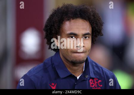Turin, Italien. Mai 2024. Joshua Zirkzee vom FC Bologna sieht beim Fußballspiel der Serie A zwischen Torino FC und Bologna FC am 3. Mai 2024 in Turin, Italien, im Stadio Olimpico an. Quelle: Marco Canoniero/Alamy Live News Stockfoto