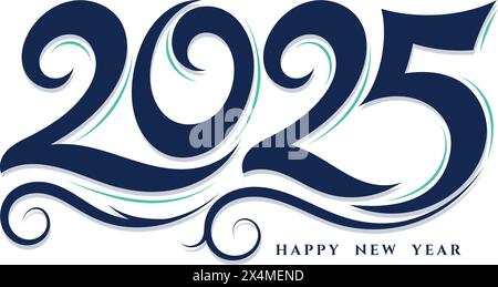 Happy New Year 2025 Typografie mit handgezeichnetem Design Stock Vektor