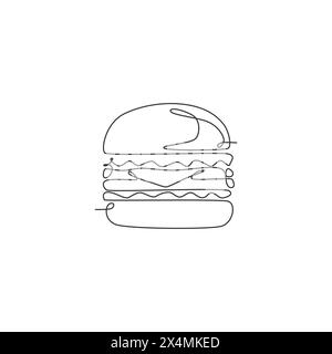 Eine durchgehende Linienzeichnung mit frischem, leckerem amerikanischem Cheeseburger-Restaurant-Logo. Fastfood Burger Café Shop Logotype Template Konzept. Modus Stock Vektor