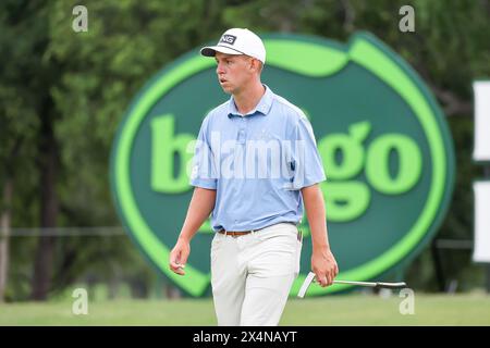 McKinney, TX, USA. Mai 2024. Sam Stevens im 10. Loch während der dritten Runde des CJ CUP Byron Nelson Golfturniers auf der TPC Craig Ranch in McKinney, Texas. Gray Siegel/CSM/Alamy Live News Stockfoto