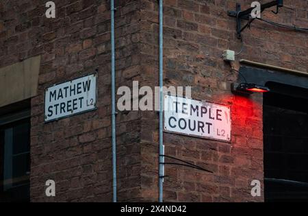 Straßenschilder im Cavern Quarter Liverpool Stockfoto