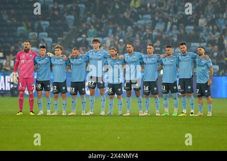 Sydney, Australien. Mai 2024. Die Mannschaft des Sydney FC wird im Allianz Stadium während des Eliminationsfinals-Spiels der Isuzu UTE A-League 2023-24 zwischen Sydney FC und Macarthur FC gespielt. Endstand Sydney FC 4: 0 Macarthur FC. Quelle: SOPA Images Limited/Alamy Live News Stockfoto