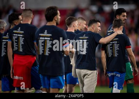 Girona, Spanien. Mai 2024. Girona-Spieler feiert am 4. Mai 2024 bei einem La Liga EA Sports Spiel zwischen Girona FC und FC Barcelona im Estadio Municipal de Montilivi in Girona, Spanien. Foto: Felipe Mondino/SIPA USA Credit: SIPA USA/Alamy Live News Stockfoto