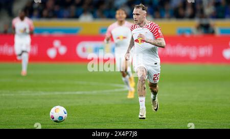 Deutschland. Mai 2024. Erste Liga, Fußball, Fußball, 1. Bundesliga, TSG Hoffenheim - RB Leipzig, Deutschland, Sinsheim, PreZero Arena f.l. David Raum (RB Leipzig, 22). Quelle: HMB Media/Alamy Live News Stockfoto