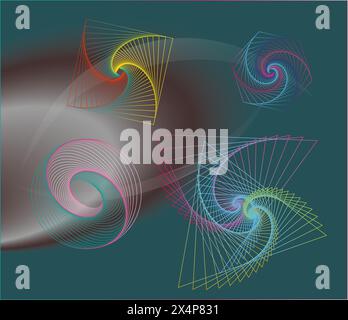 Verdrehte Spiralen. Abstrakter Hintergrund mit Spiralkunst. Geometrisches Fraktal des Vektors Stock Vektor