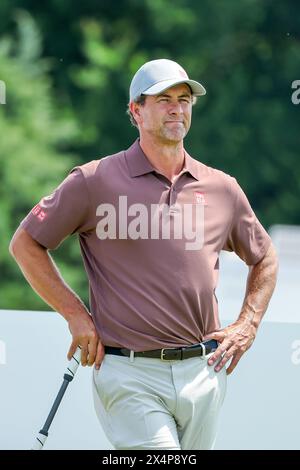 McKinney, TX, USA. Mai 2024. Adam Scott im 7. Loch während der dritten Runde des CJ CUP Byron Nelson Golfturniers auf der TPC Craig Ranch in McKinney, Texas. Gray Siegel/CSM/Alamy Live News Stockfoto