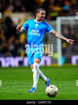 Jadel Katongo von Peterborough United im Halbfinale der Sky Bet League One im ersten Legspiel im Kassam Stadium in Oxford. Bilddatum: Samstag, 4. Mai 2024. Stockfoto