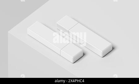 Pendrive. Isoliert auf weißem Hintergrund. USB-Flash-Laufwerk. Datenspeichergerät. Stiftantrieb. Ausstellungsständer. Modell. Leer. 3D-Abbildung. Stockfoto