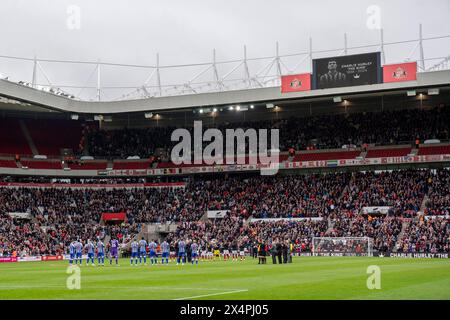 Sunderland, Großbritannien. Mai 2024. Tribut an Charlie Hurley „The King“ während des Sunderland AFC gegen Sheffield Wednesday FC SKY Bet EFL Championship Matches im Stadium of Light, Sunderland, England, Großbritannien am 4. Mai 2024 Credit: Every Second Media/Alamy Live News Stockfoto