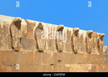 Kobras auf der Kapelle des Südgrabes von König Djoser (3. Dynastie) in der Nekropole in Sakkara, Ägypten Stockfoto