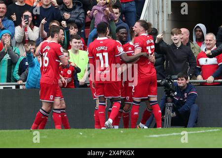 Emmanuel Latte Lath von Middlesbrough feiert, nachdem er am Samstag, den 4. Mai 2024, im Riverside Stadium in Middlesbrough sein erstes Tor beim Sky Bet Championship-Spiel zwischen Middlesbrough und Watford erzielt hat. (Foto: Mark Fletcher | MI News) Credit: MI News & Sport /Alamy Live News Stockfoto