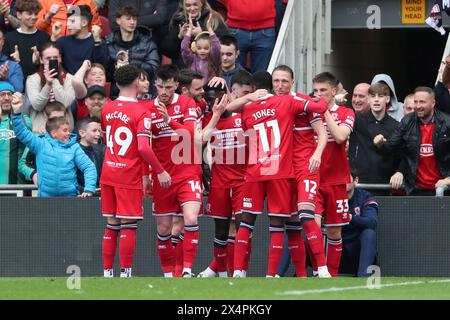 Emmanuel Latte Lath von Middlesbrough feiert, nachdem er am Samstag, den 4. Mai 2024, im Riverside Stadium in Middlesbrough sein erstes Tor beim Sky Bet Championship-Spiel zwischen Middlesbrough und Watford erzielt hat. (Foto: Mark Fletcher | MI News) Credit: MI News & Sport /Alamy Live News Stockfoto