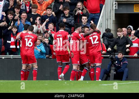 Emmanuel Latte Lath von Middlesbrough feiert, nachdem er am Samstag, den 4. Mai 2024, im Riverside Stadium in Middlesbrough sein erstes Tor beim Sky Bet Championship-Spiel zwischen Middlesbrough und Watford erzielt hat. (Foto: Mark Fletcher | MI News) Credit: MI News & Sport /Alamy Live News Stockfoto