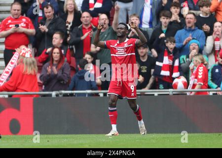 Emmanuel Latte Lath von Middlesbrough feiert, nachdem er am Samstag, den 4. Mai 2024, im Riverside Stadium in Middlesbrough sein erstes Tor beim Sky Bet Championship-Spiel zwischen Middlesbrough und Watford erzielt hat. (Foto: Mark Fletcher | MI News) Credit: MI News & Sport /Alamy Live News Stockfoto