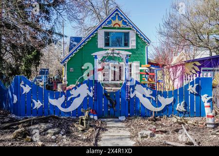 Farbenfrohe und dekorierte Häuser in Grimsby Ontario, Kanada, auch bekannt als die Painted Ladies of Grimsby Stockfoto