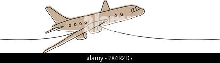 Flugzeug, Lufttransport eine Linie farbige fortlaufende Zeichnung. Unterschiedliche Lufttransporte durchgehende einzeilige Abbildung. Vektor-Minimalismus-Illustration. Stock Vektor