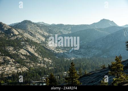 Wasser strömt durch die Hohen Sierras in Richtung Lake Vernon in Yosemite Stockfoto