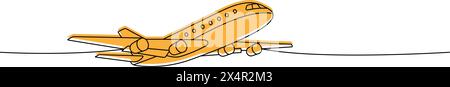 Flugzeug, Lufttransport eine Linie farbige fortlaufende Zeichnung. Unterschiedliche Lufttransporte durchgehende einzeilige Abbildung. Vektor-Minimalismus-Illustration Stock Vektor