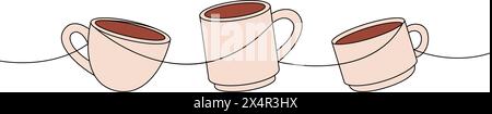 Herkömmliche Kaffeetassen, einzeilige, durchgehende Zeichnung. Handgezeichnete Elemente für Café-Menü und Café-Shop. Lineare Vektordarstellung. Stock Vektor