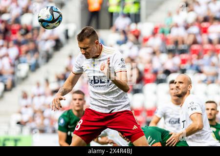 Kamil Dankowski von LKS wurde während des Polnischen PKO Ekstraklasa League-Spiels zwischen LKS Lodz und Slask Wroclaw im Wladyslaw Krol Municipal Stadium gesehen. Stockfoto