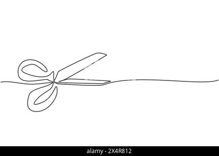 Eine einzeilige Zeichnung einer Kinderschere aus Kunststoff. Bastelwerkzeug. Zurück zur Schule minimalistisches Bildungskonzept. Durchgehende einfache Linienzeichnung Stock Vektor