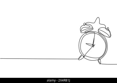 Einzelne durchgehende Zeilenzeichnung des klingelnden Weckers, um Kinder zu wecken. Minimalistischer Back-to-School-Style. Konzept des Zeitmanagers. Moderne einzeilige Zeichnung Stock Vektor