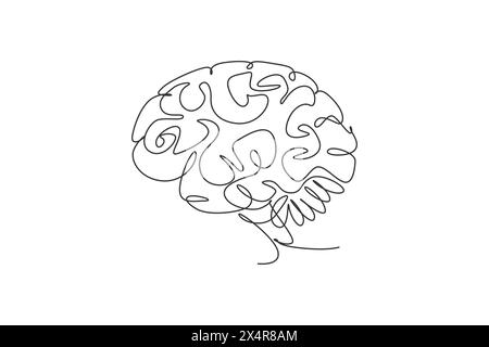 Eine einzeilige Zeichnung des intelligenten menschlichen Gehirns aus der Seitenansicht des Logos. Geniale Idee für Gehirn medizinische Gesundheit Symbol Logo Konzept. Dynamische Kontinuität Stock Vektor