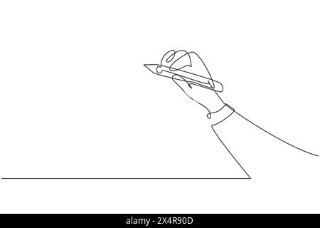 Einzelne durchgehende Linienzeichnung eines jungen Geschäftsmannes, der mit einem Marker auf Glasplatte schreibt. Intelligenter Geschäftsmann. Minimalismus Konzept dynamisch o Stock Vektor