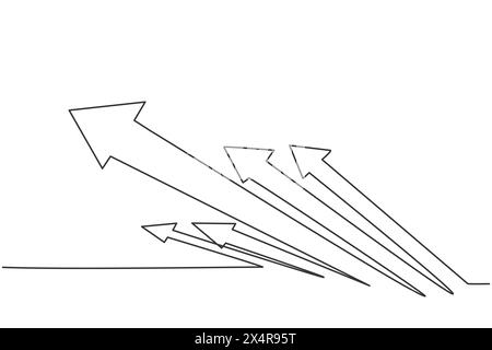 Durchgehende, einzeilige Zeichnung des Symbols für aufsteigende schnelle Pfeile. Minimalistisches Konzept für das wachsende Finanzwachstum in Unternehmen. Trendiges, einzeiliges Zugdesign Stock Vektor